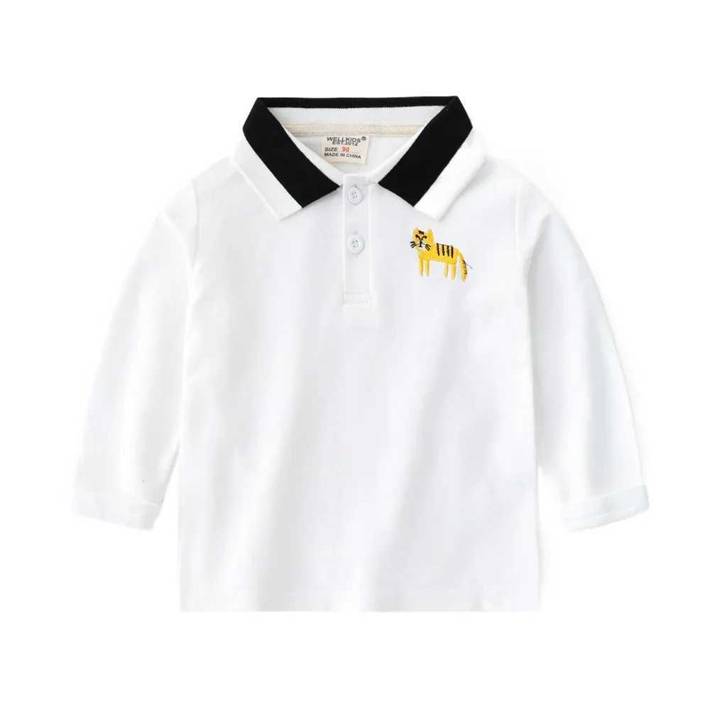 Autumn embroidered long sleeved cotton polo shirt for boys colored casual collar T-shirt for children aged 2-7 W241223