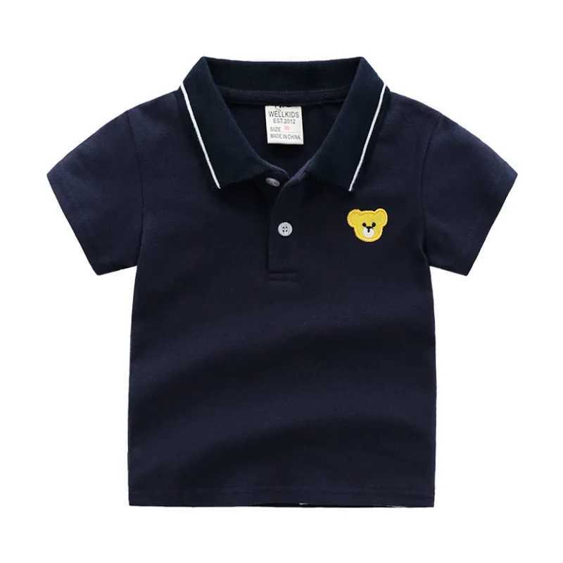 Summer boys short sleeved casual cotton printed T-shirt childrens contrasting striped polo shirt 3-8 years ago W241223