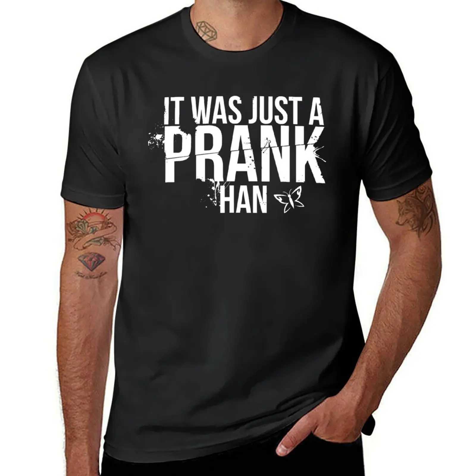 Until Dawn - This is just a prank Korean style T-shirt Korean fashion Kawai clothing oversized pure black T-shirt for men W241223