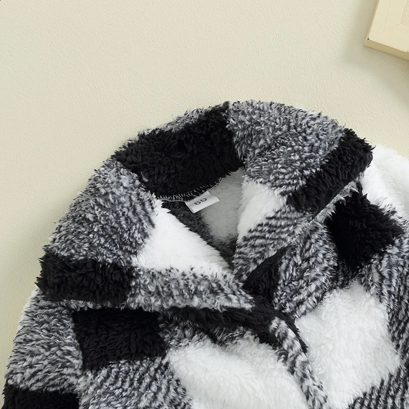 Children Plaid Plush Jacket For Baby Boys Girls Fall Winter Long Sleeve Button Cardigan Coat Outerwear Fleece Cardigan Clothing 241223
