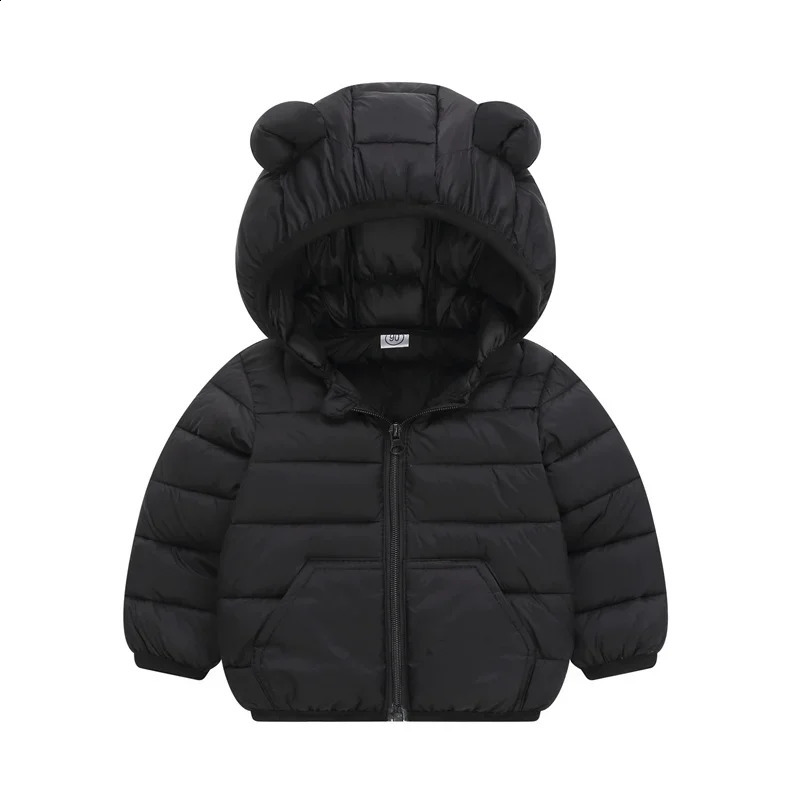 Winter Down Warm Jackets Autumn Baby Thin Hooded Cotton Coats Girls Boys Cute Solid Outerwear 2-6 Years 241223