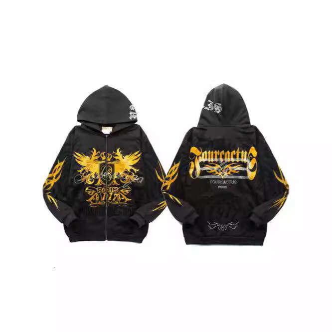 High Street Men's and Women's Winter New Gothic Letter Dark Style Zipper Long Sleeve Hoodie Coat