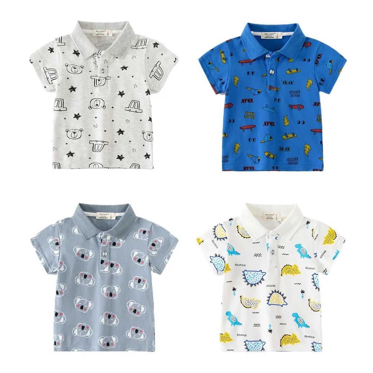 Summer new fashionable boys printed short sleeved T-shirt 3-8-year-old childrens casual breathable cotton polo shirt W241223