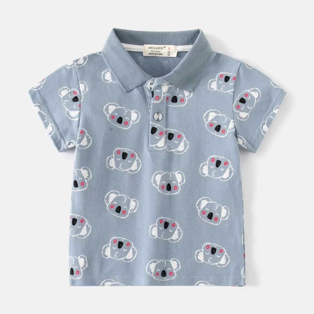 Summer new fashionable boys printed short sleeved T-shirt 3-8-year-old childrens casual breathable cotton polo shirt W241223