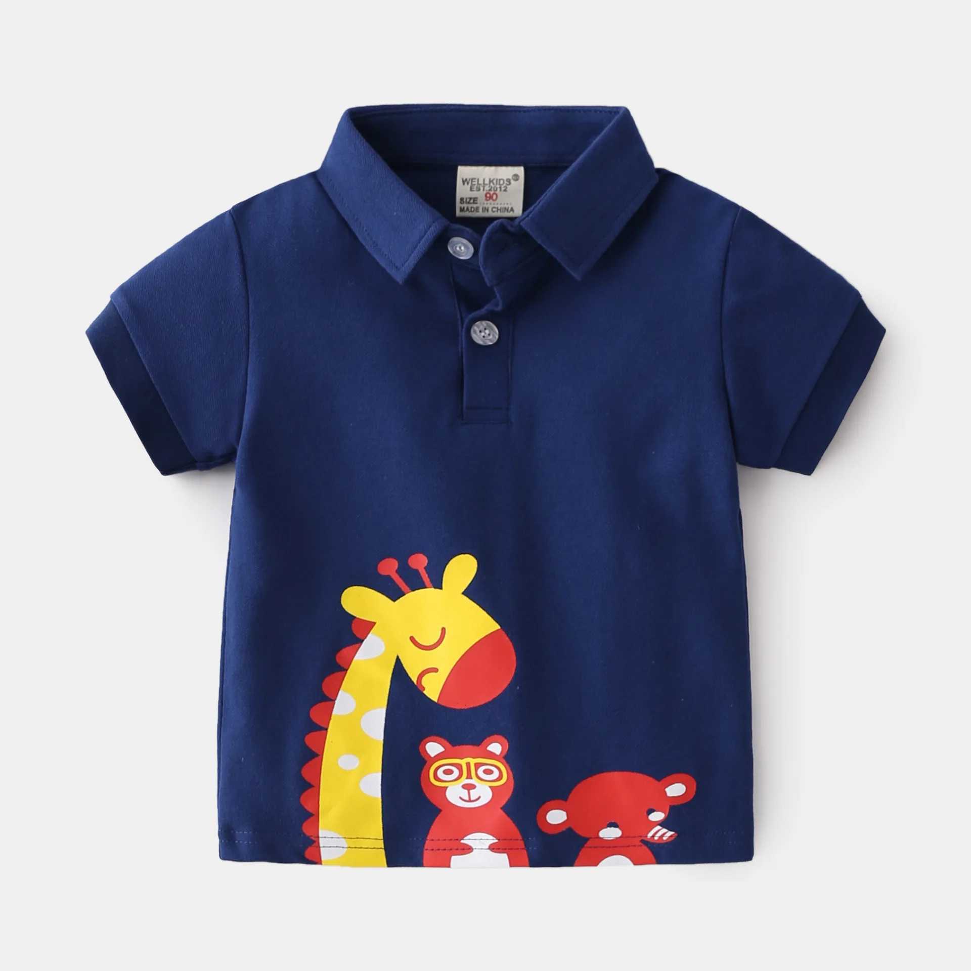 Summer boys short sleeved casual cotton printed T-shirt childrens contrasting polo shirt W241223