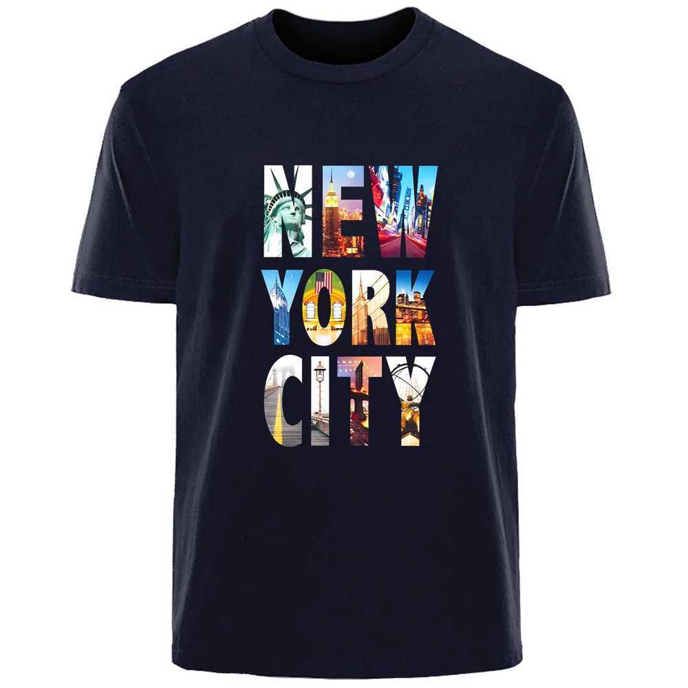 Creative Simple New York Printed Summer High Quality Mens Wear 100% Cotton Breathable T-shirt Casual Fashion Mens Wear W241223