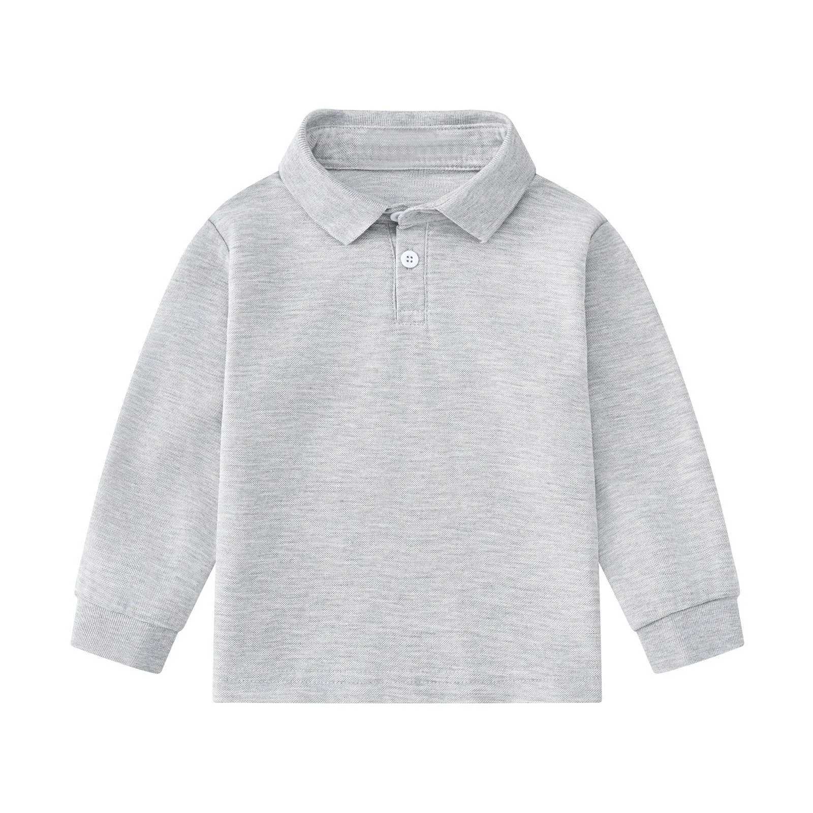 Childrens solid color long sleeved polo shirt handsome and fashionable sports T-shirt for boys casual and comfortable top for girls with a lapel colla