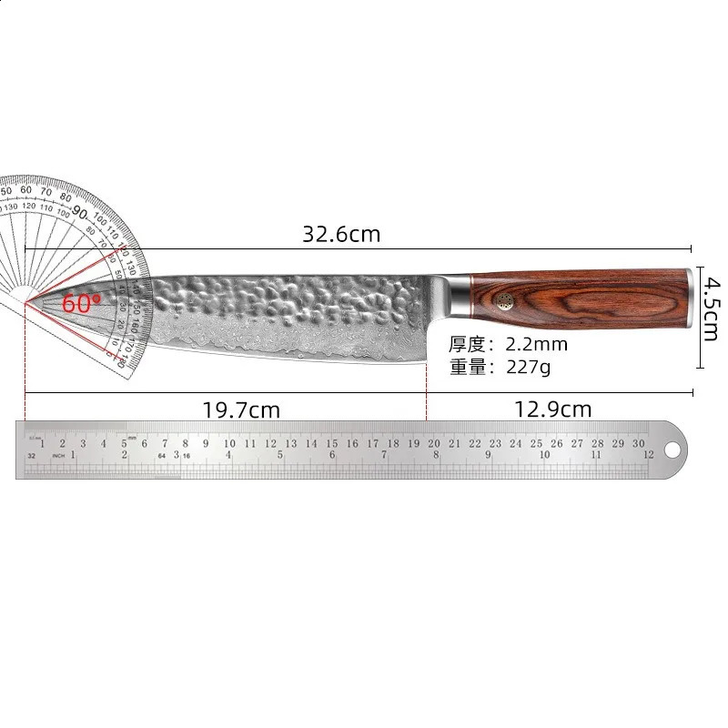 Chefs Knife 67th Floor Damascus Vg10 Kitchen Knife Stainless Steel Slicer with Redwood Handle Western Kitchen Cooking 241224