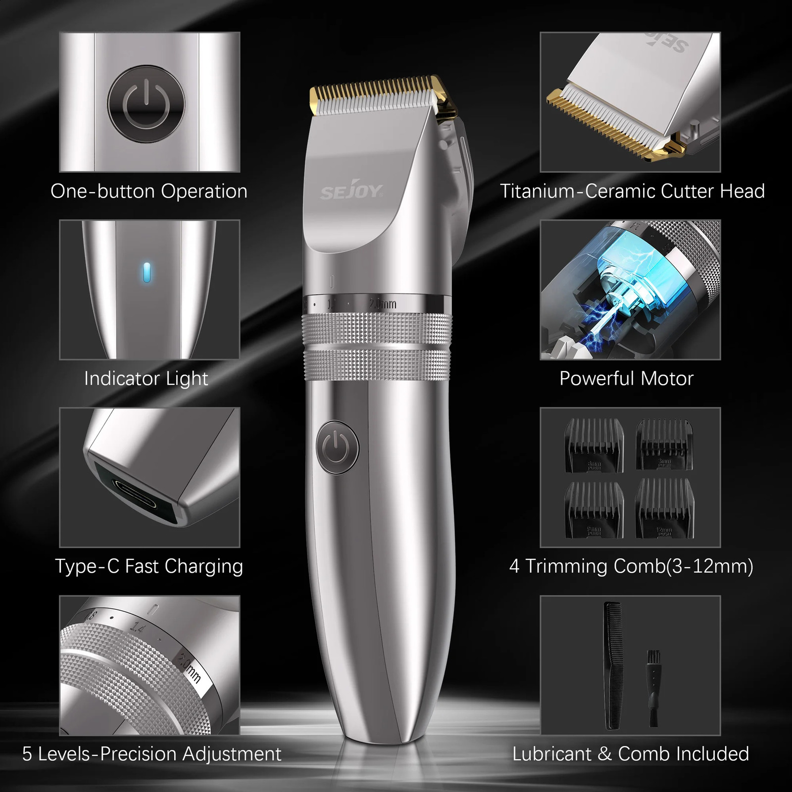SEJOY Hair Trimmer for Men Hair Clippers for Barbers Electric Trimmer Rechargeable Cordless Shaver OiI Not Included 241224