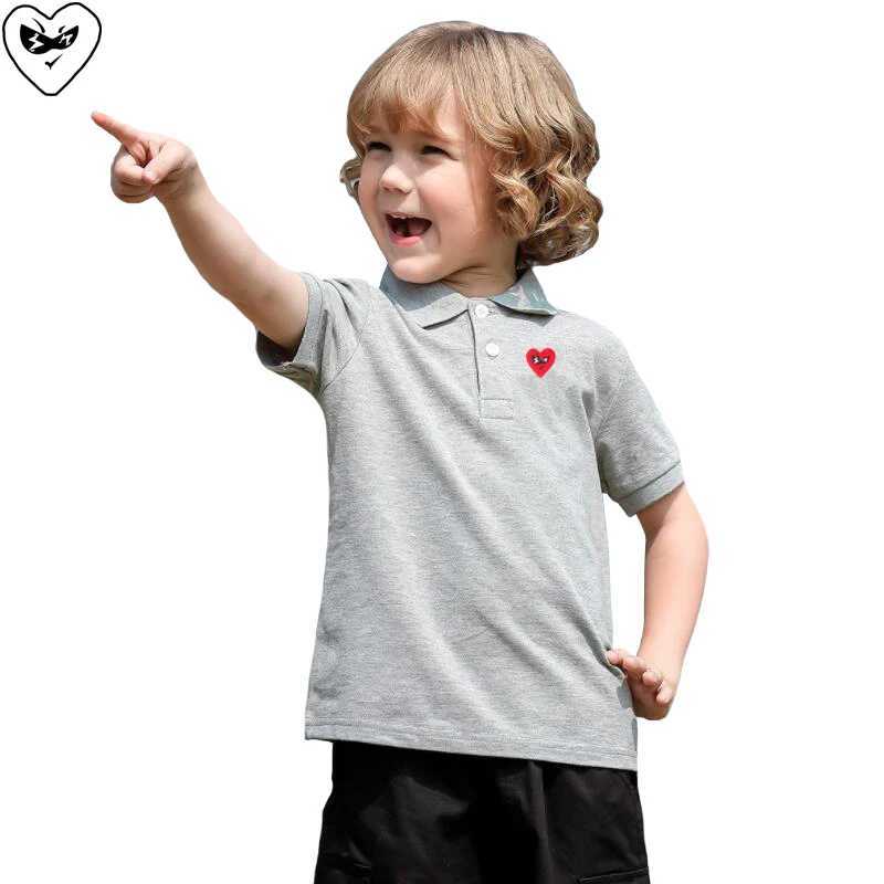 Break Egg Childrens Polo Shirt Summer Heart Embroidered Collar Short Sleeve Pure Cotton Straight Cotton Boys and Girls Polo Shirt W241223