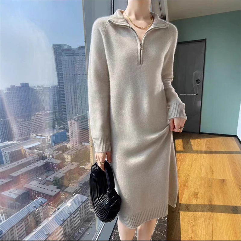 Y8039 New autumn and winter slim long knitted dress lazy design all-match loose sweater for women