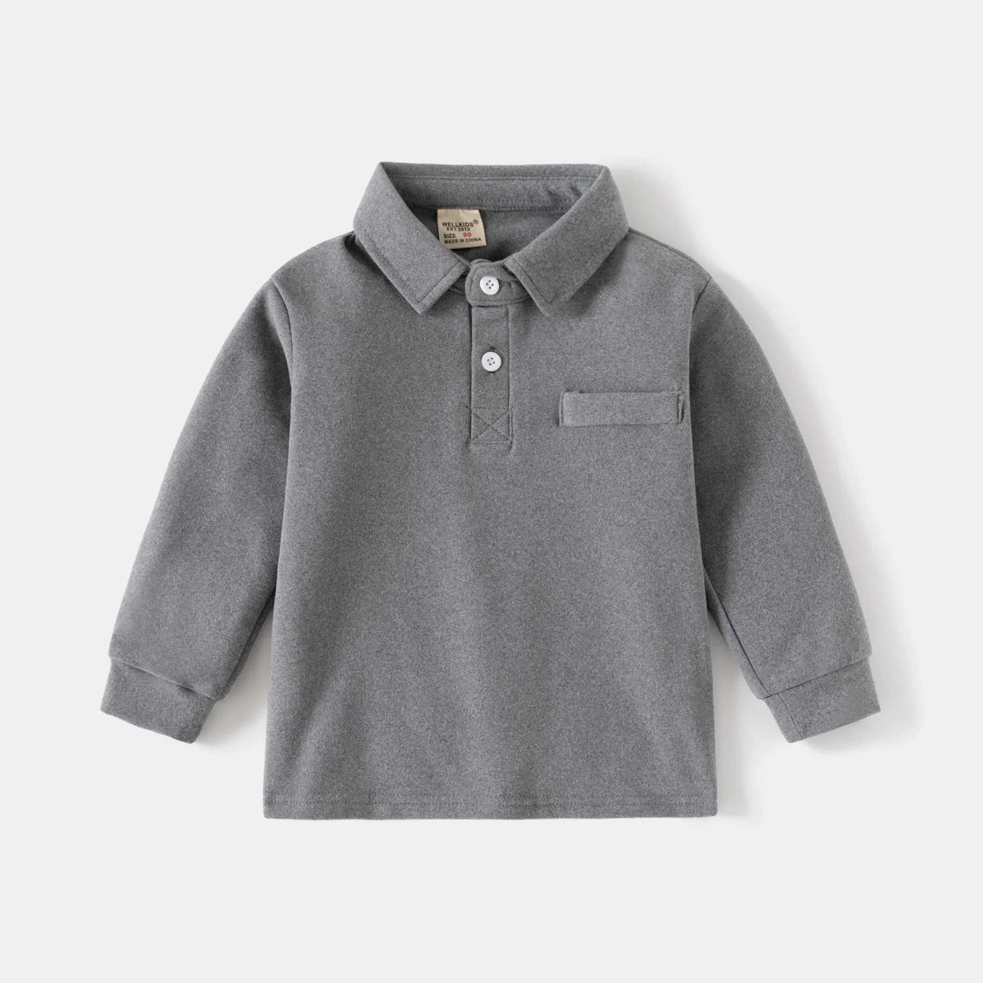Boys autumn spring long sleeved pure white gray polo shirt childrens clothing 3 4 5 6 7 8 9 years old childrens top clothing direct shipping W241223