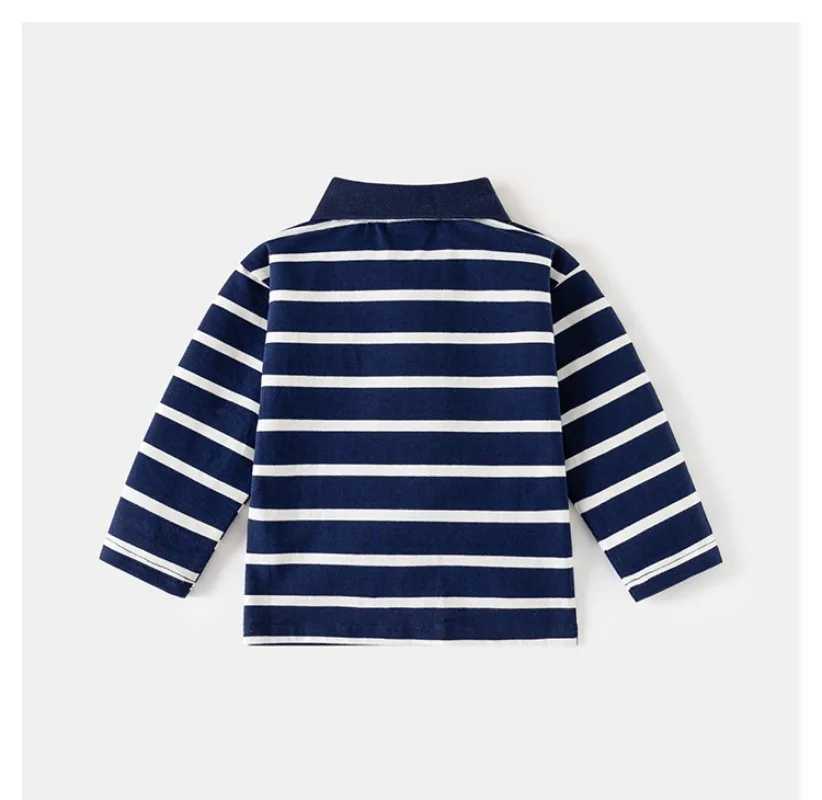 Cherry Boys striped long sleeved polo shirt autumn embroidered lapel bottom childrens polo shirt W241223