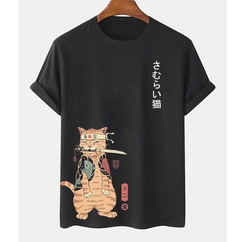 Animal Cat Printed Mens T-shirt 100% Pure Cotton Harajuku Cute Loose Fashion Simple Extra Large Mens and Womens Clothing W241223