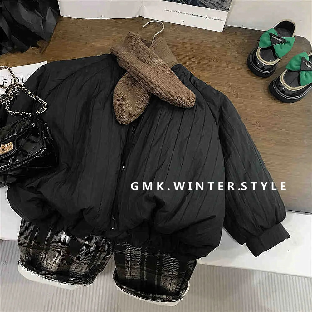 Winter Children Girls Parkas Cotton Padded Zipper Infant Babys Girl Outerwear Bubble Sleeve Toddler Girl Jacket Solid Knit Scarf 241223
