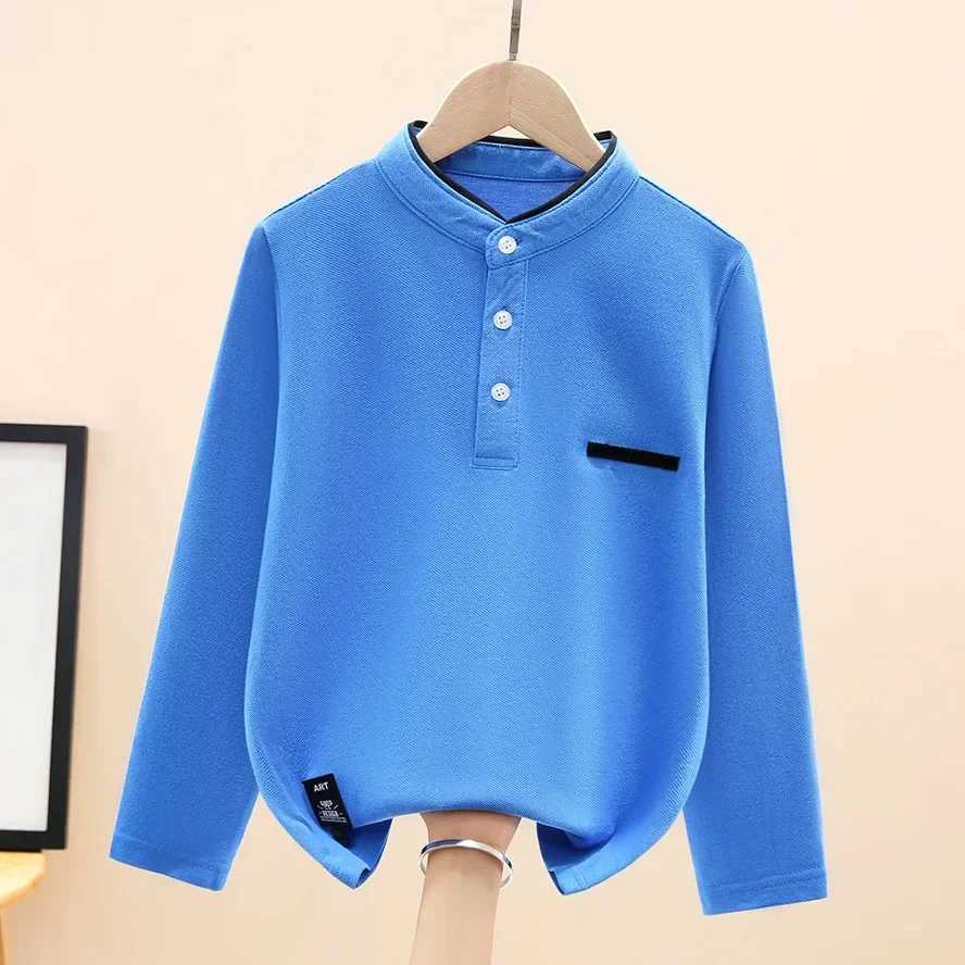 2024 New Years Childrens Polo Shirt 100% Cotton Stand up Collar Childrens Long Sleeve Top Suitable for School Uniforms for Teenagers and Boys Aged 4-1