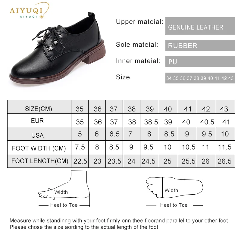 AIYUQI Ladies Shoes Large Size Genuine Leather Casual Women Oxford Shoes British Style Lace-up Shoes Women