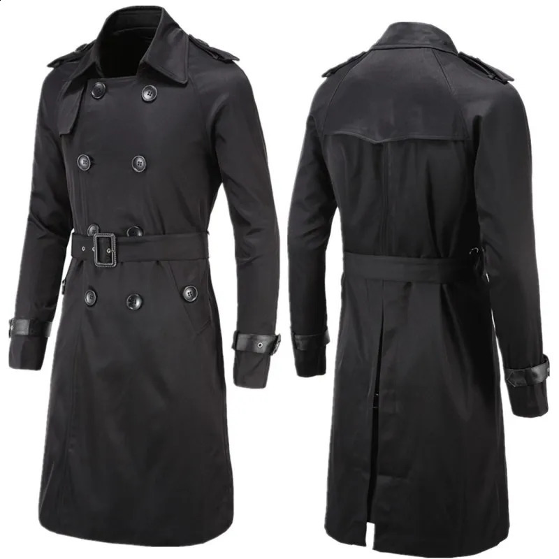 2023 Autumn Mens Casual Long Fit Double breasted Windbreaker Fashion Versatile Personalized Coat 241220