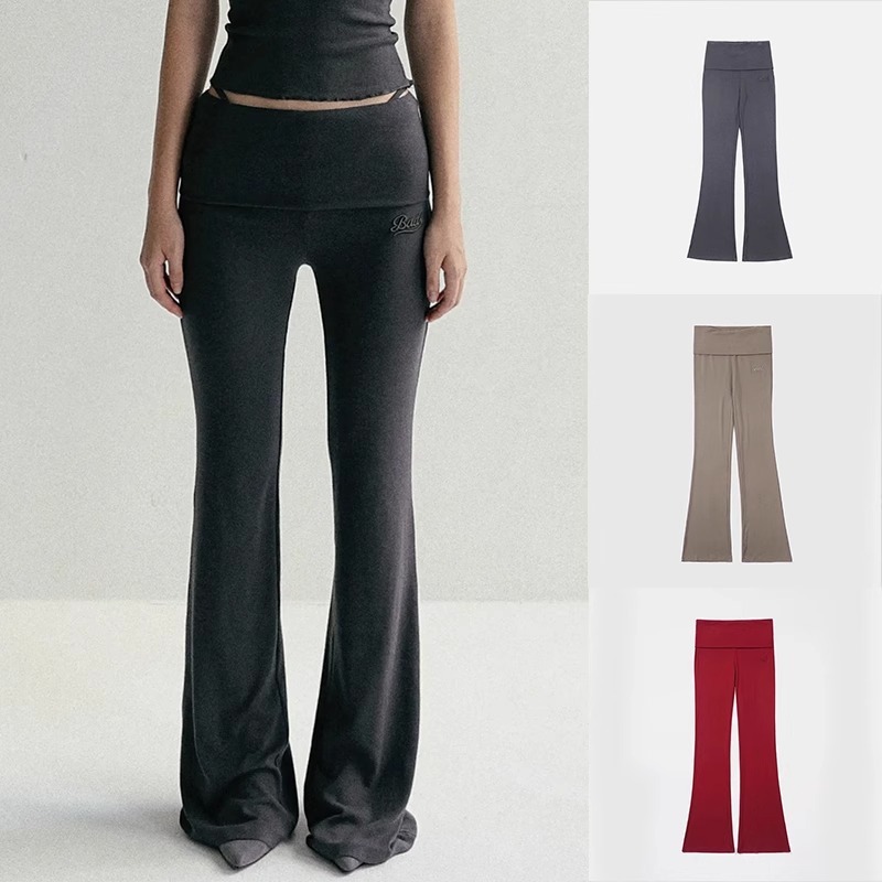 Foldable Waist Micro Pull Women's Elastic Skin Friendly Low Waist Sports Yoga Casual Pants