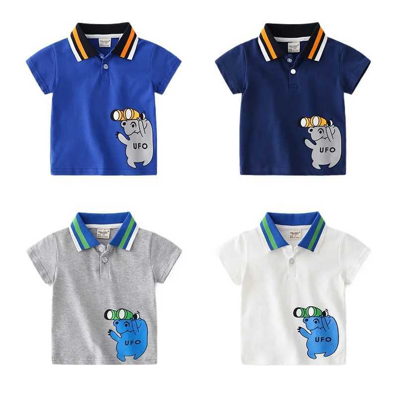 Summer boys short sleeved cute casual breathable cotton hippopotamus print T-shirt childrens colorful polo shirt 3-8 years old W241223