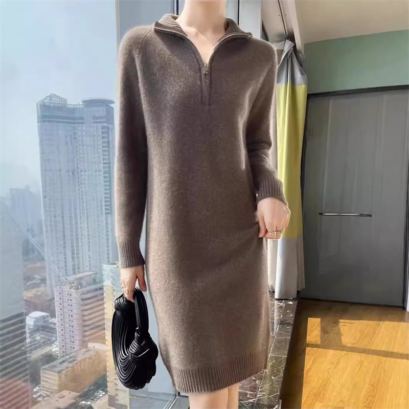Y8039 New autumn and winter slim long knitted dress lazy design all-match loose sweater for women