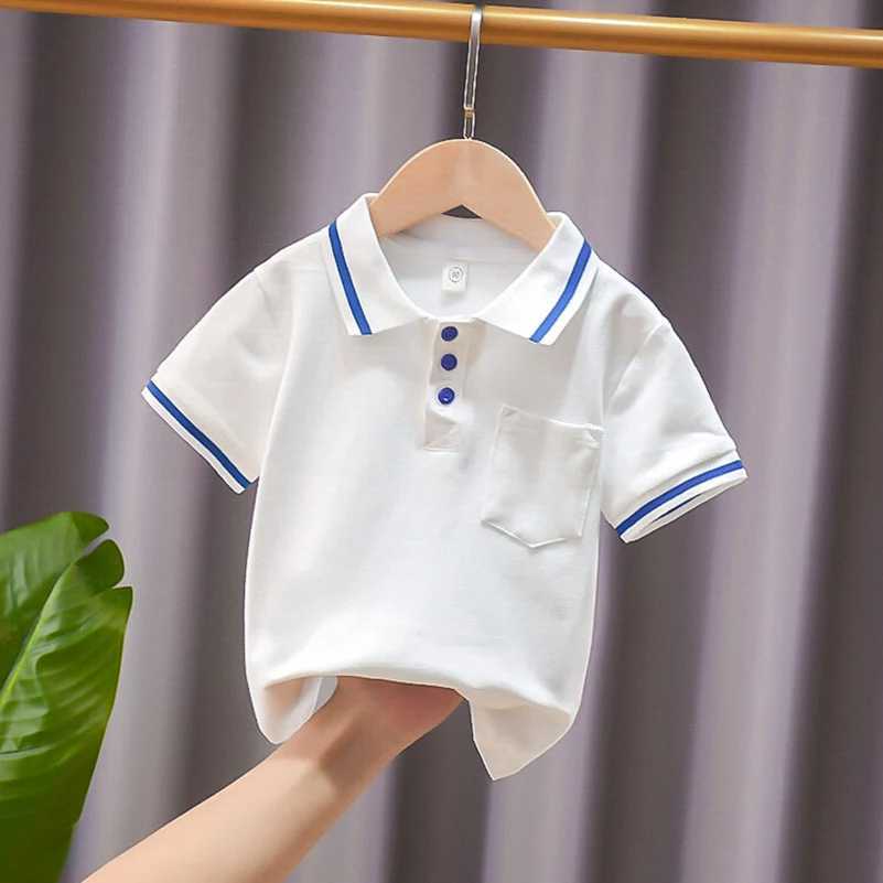 Summer Boys 2024 Korean Fashion Casual Sweatshirt with Absorbent Pocket Collar Pure White/Polo Shirt/2-7 Years Old W241223
