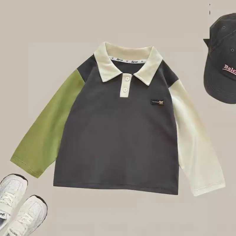 2-13y Childrens Polo Shirt Childrens Long Sleeve T-shirt Spring and Autumn Baby Boys and Girls Clothing Collar Patch Work School Top y12 W241223