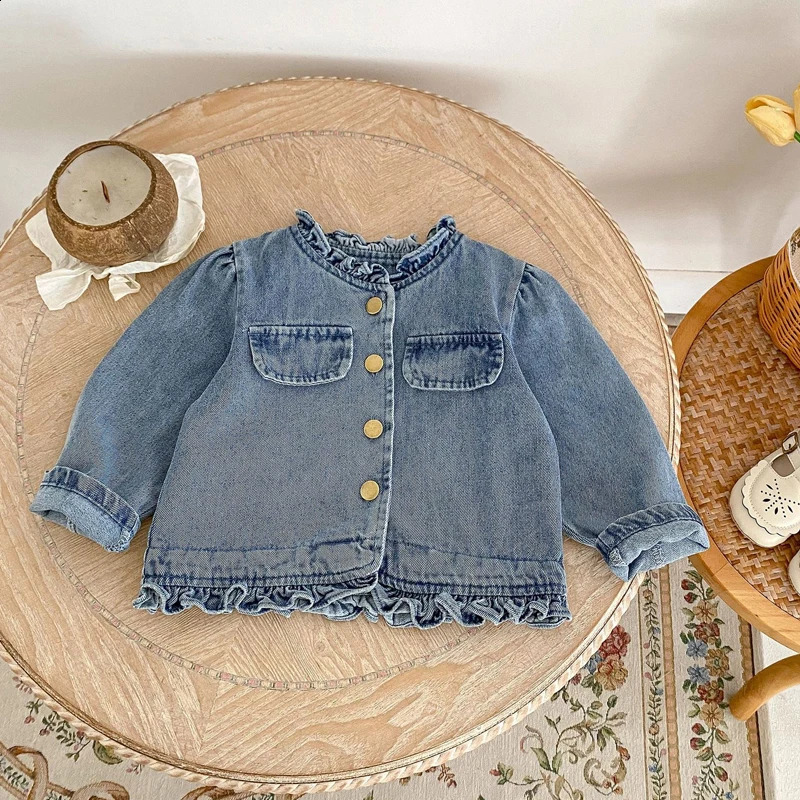 Autumn style 0-3 years old baby clothing baby girl fungus collar denim long-sleeved coat girls cardigan fashion coat 241223