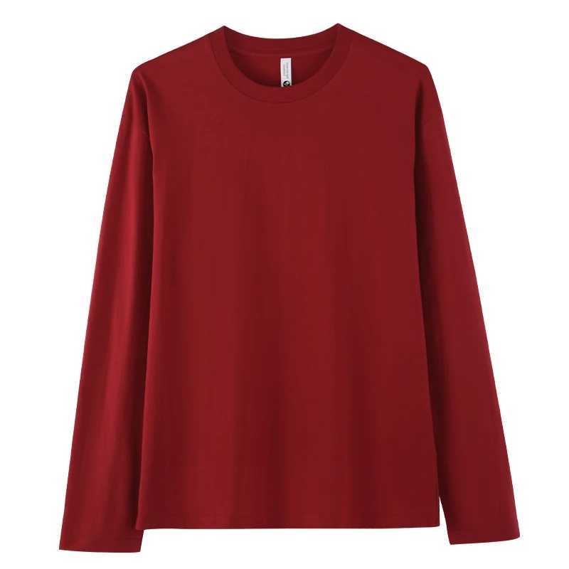 Heavy duty long sleeved mens T-shirt mens T-shirt pure cotton flat top tee oversized zipper plus size underwear mens clothing W241223