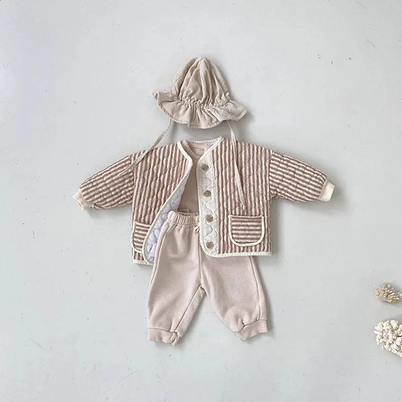 Korean Baby Kids Vintage Rhombus Double Layer Jacket Autumn Winter Boys Girls Cotton Padded Parka Children Warm Quilted Coat 241223