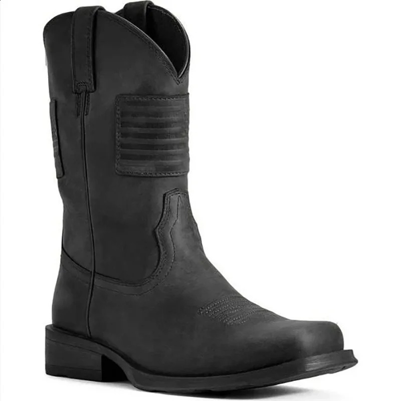 Mens leather without lipstick slider round buckle low heel casual shoes Mens winter outdoor cowboy boots Mens warm Zapatilla 241223