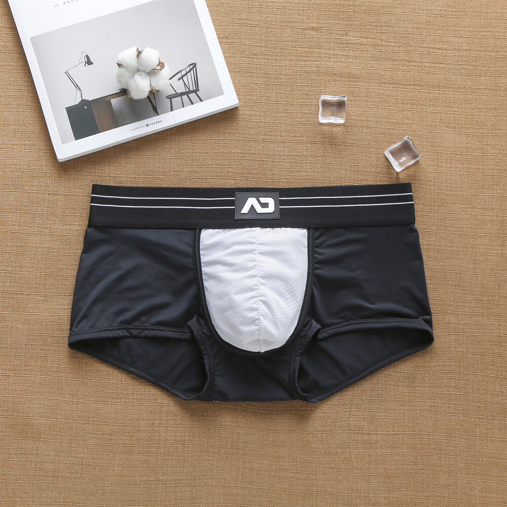 Addicted Men's Boyshort Comfortable Milk Ice Silk Mesh Hole Breathable Pants Low Waist Underwear Men.