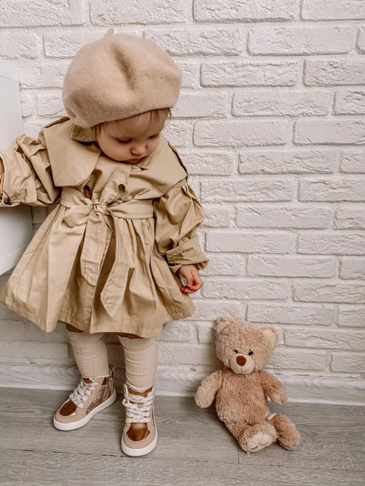 Fashion Baby Coat with Belt Cotton Autumn Spring Baby Girl Clothes Solid Color Infant Jacket Baby Girl Coat 2 Colors 241223