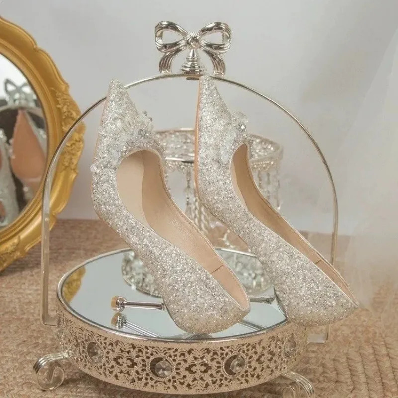 Wedding Banquet Pearl Rhinestone High Heels Womens Shoes Zapatos De Mujer Thin Foot Bow Mary Jane Shoes Pump 241223
