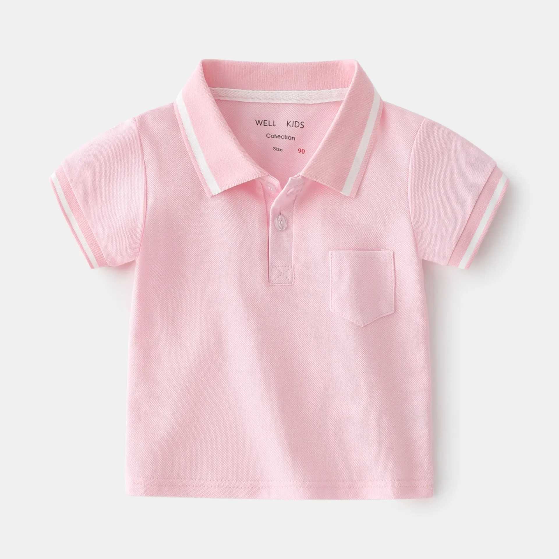 Summer boys short sleeved T-shirt casual breathable cotton polo shirt childrens contrasting color patch work stripe age 3-8 5 colors W241223