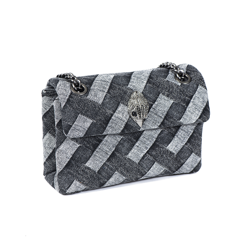 Black Denim Handbag Eagle Metal Metallic Chain Square Bag Jointing Purse