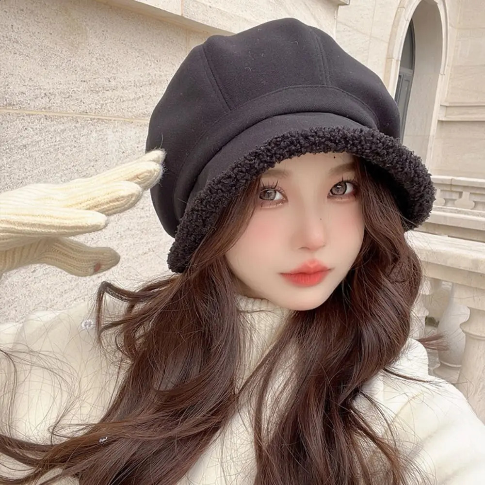 Winter Hats for Women Suede Bucket Hat Plus Velvet Lamb Hair Caps Outdoor Warm Thick Beret Wide Brim Windproof Cap Thick Hats 241223