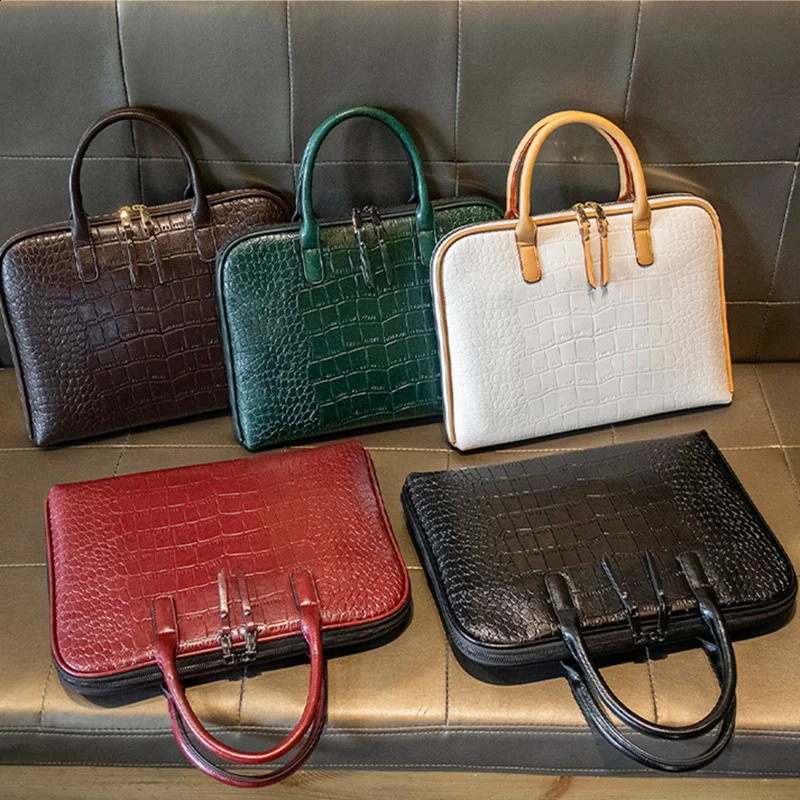Designer Bag Genuine Leather Bag Women Office Laptop Briefcase For Air 13 14 15 16 Inch Hp 2025 Female Computer Handbag