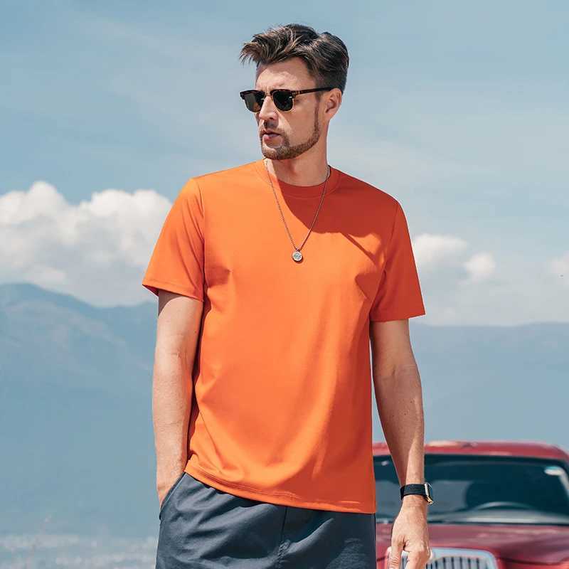 Mens solid color pure cotton T-shirt short sleeved round neck comfortable and breathable simple and elegant summer clothing W241223