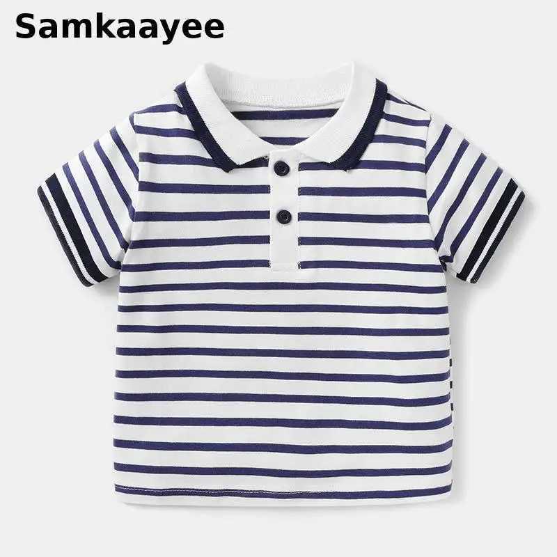 18M-5Y childrens polo shirt baby boy striped short sleeved T-shirt summer childrens and toddler clothing collar breathable top Y21 W241223