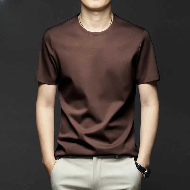 Minglu Modal Summer Mens T-shirt High Quality Short Sleeve Solid Color Round Neck Simple Casual Mens T-shirt Plus 5XL W241223