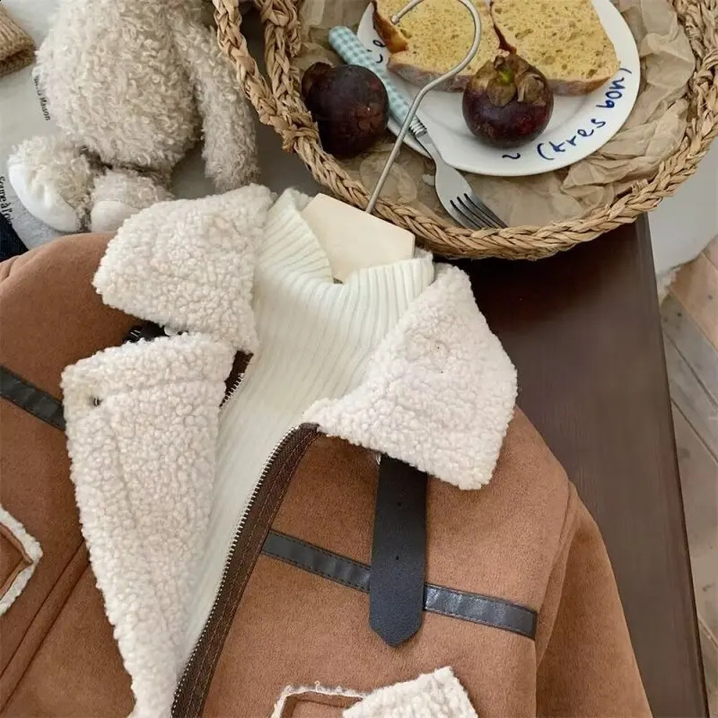 Autumn and Winter Childrens Outerwear Thickened Lamb Wool Outerwear Casual and Cute Warm Girl Cotton Jacket 241223