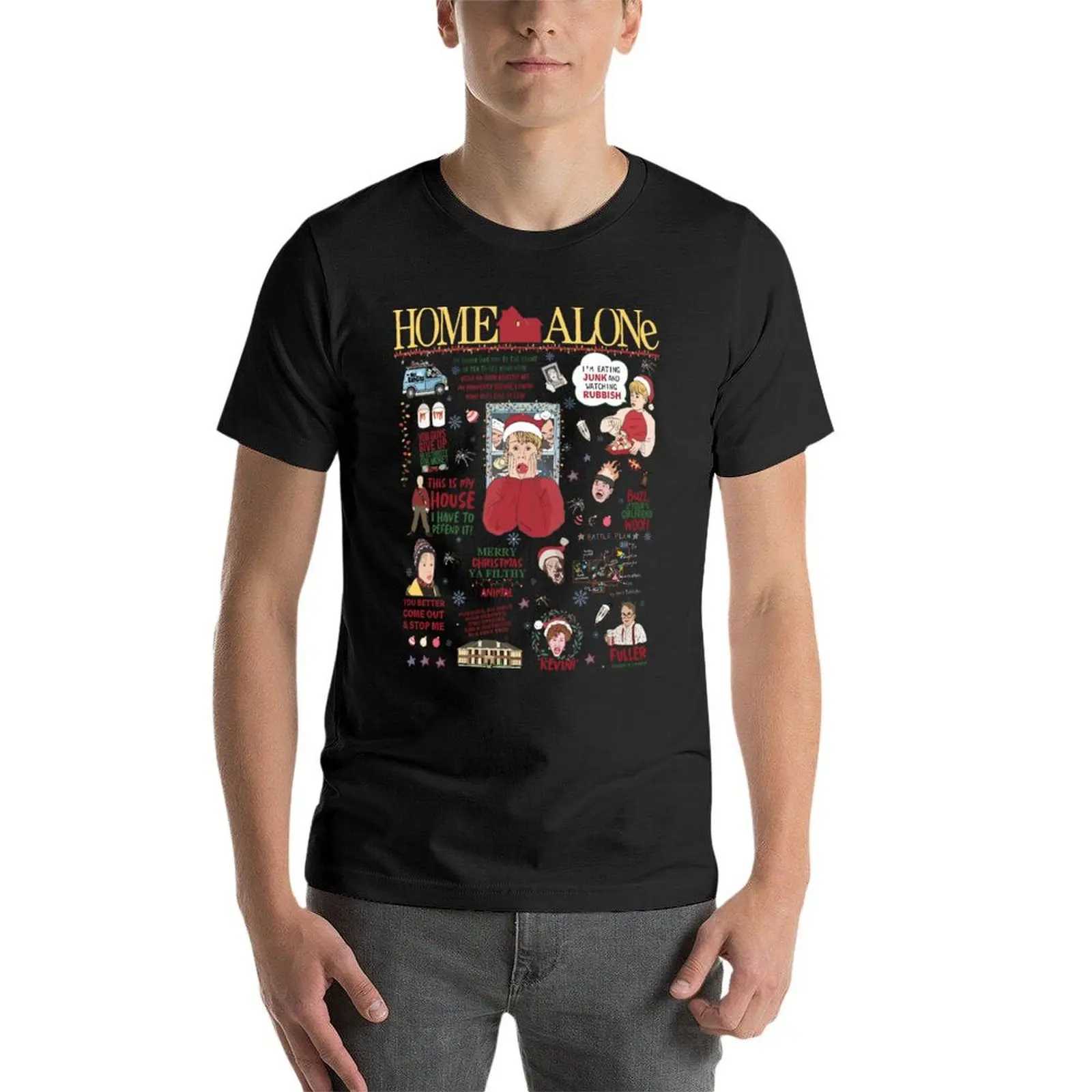 All The Home Alone T-shirt Plus Size Korean Fashion T-shirt Solid Color Mens Wear W241223