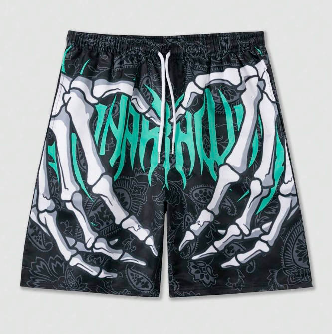 Summer Mens Digital Printed Shorts Loose Straight Tube Sand Fashionable loose pink sports pants