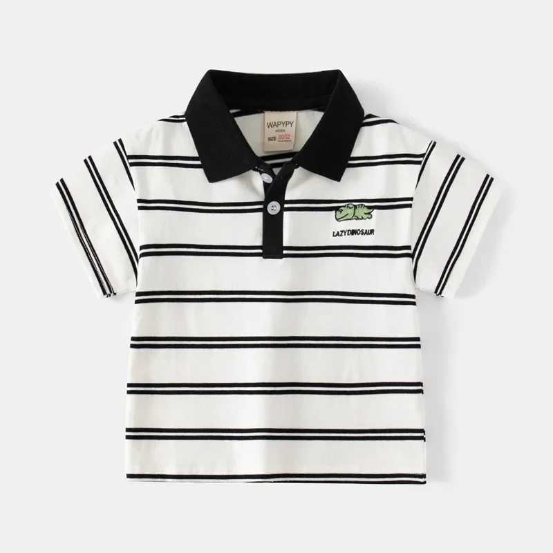 Summer new childrens short sleeved T-shirt boys embroidered striped polo shirt fashionable breathable cotton age 3-8 years old W241223