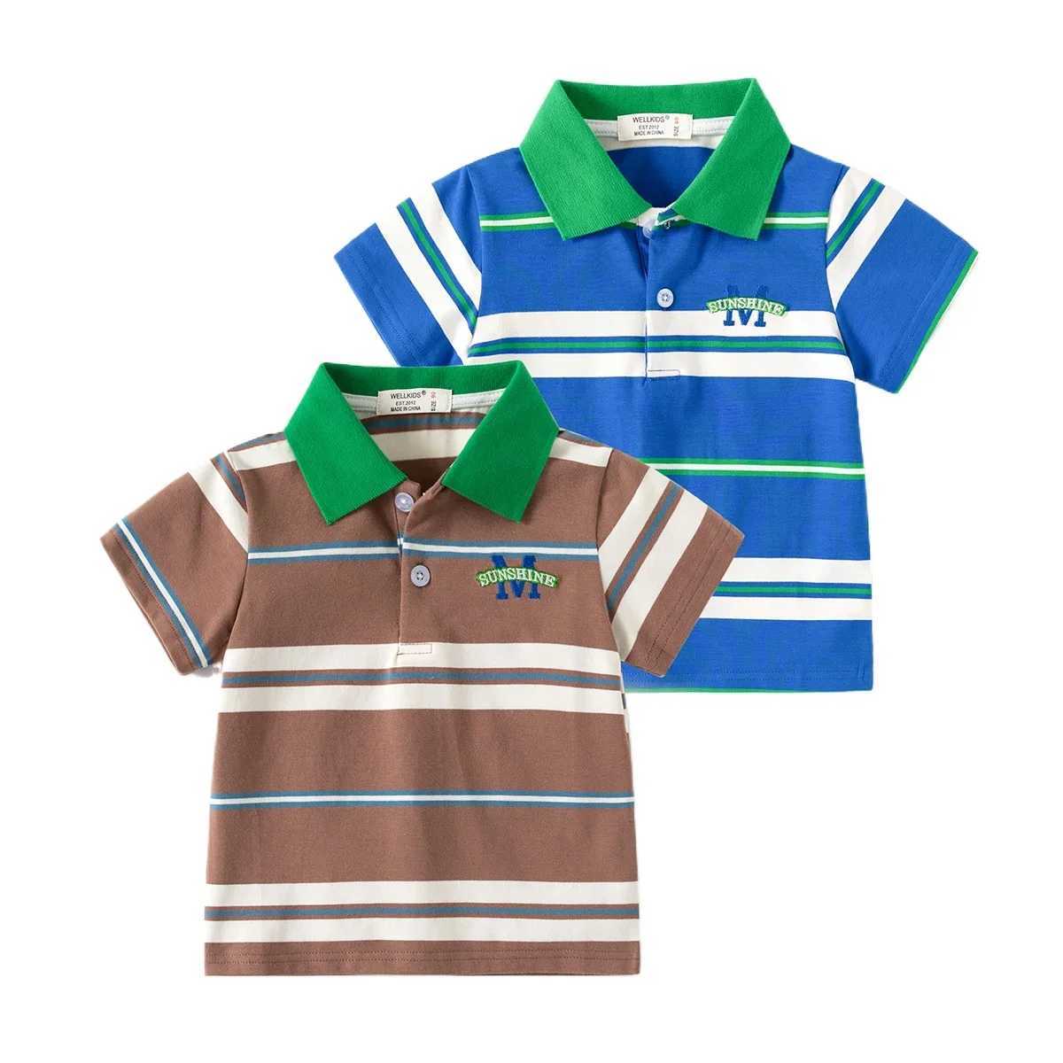 Summer boys short sleeved casual cotton striped T-shirt childrens embroidered letter polo shirt available for the first 3-8 years W241223