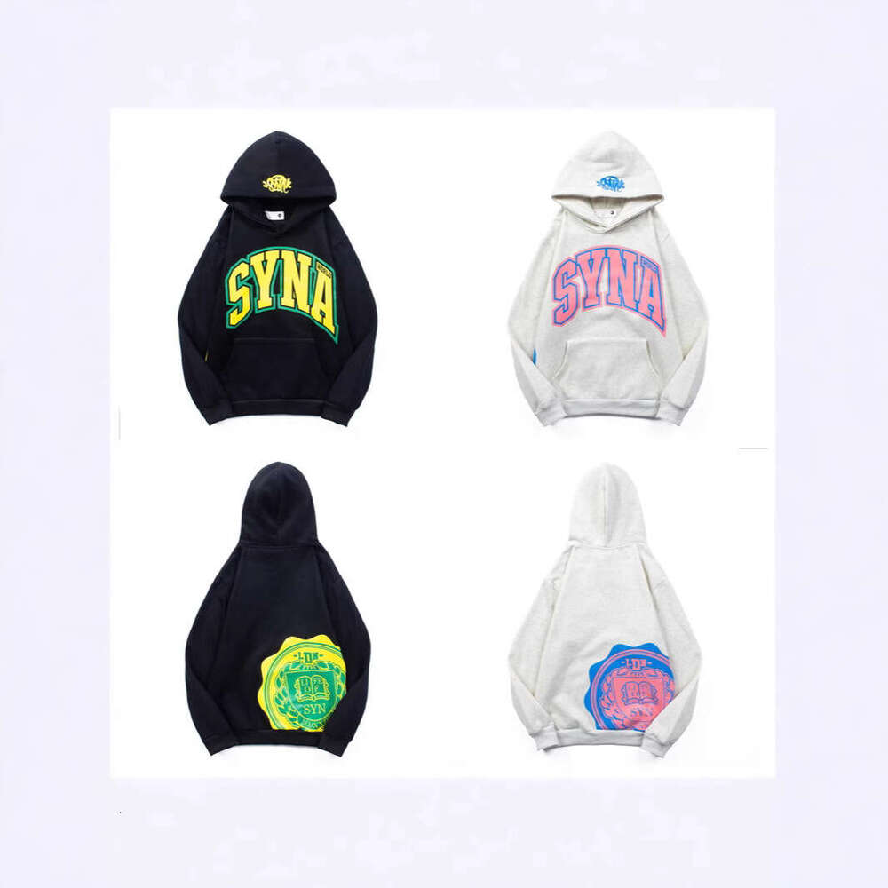 SynaDrill American Street Hip Hop Badge Printed with Velvet Hoodie Men's Trendy Brand Loose Set