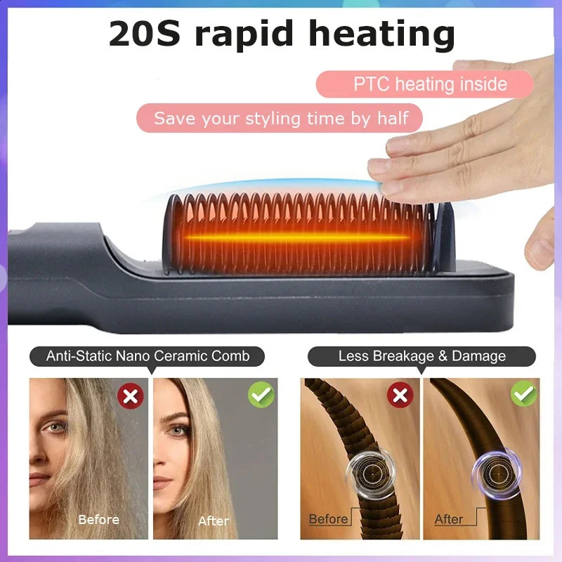 Mini Hair Straightener Comb Customized Hair Styling Hair Brush Straightener Comb LCD Display Sale Hair Straighte 241224