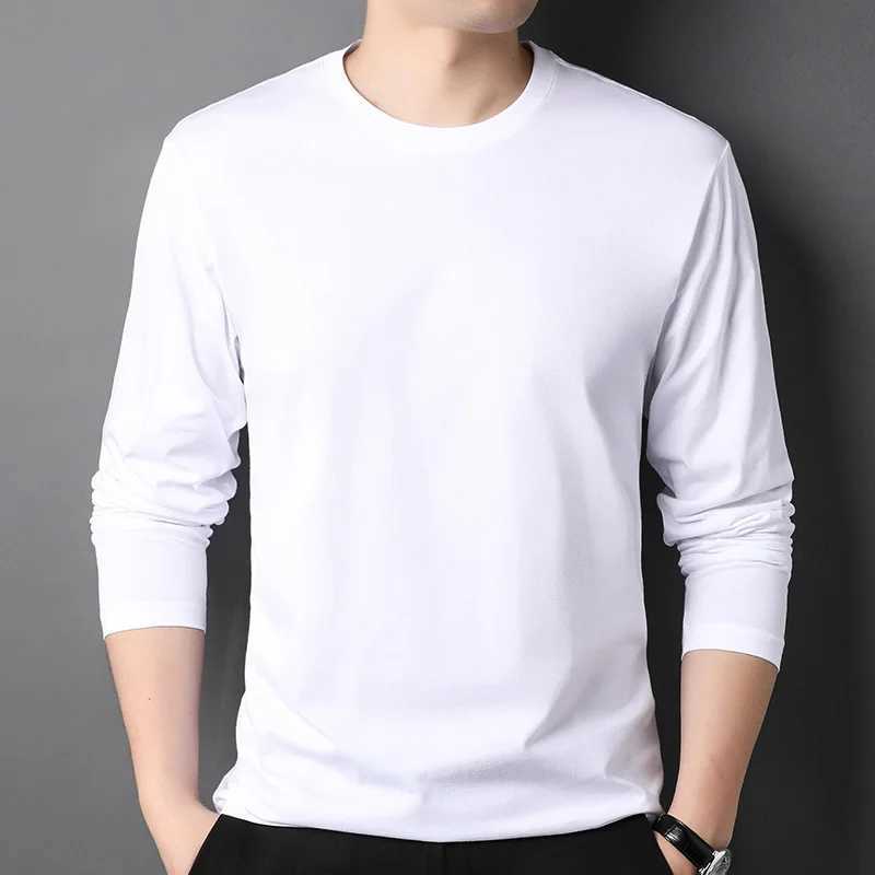 Mens 100% pure cotton soft long sleeved shirt Harajuku pure cotton T-shirt. Loose style black and white W241223