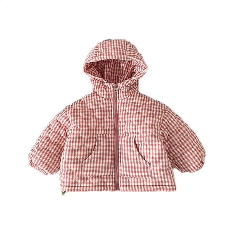 Autumn Winter Baby Girls Parkas Plus Velvet Thickened Hooded Plaid Warm Kids Girls Coat Children Girls Outerwears Jacket 241223